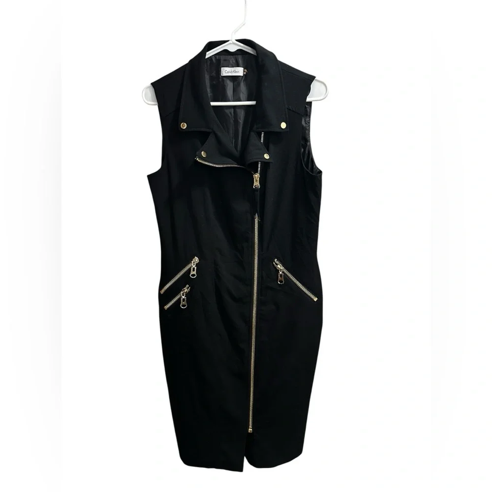 Calvin Klein Black Midi Dress with Gold Zippers - Picture 1 of 7